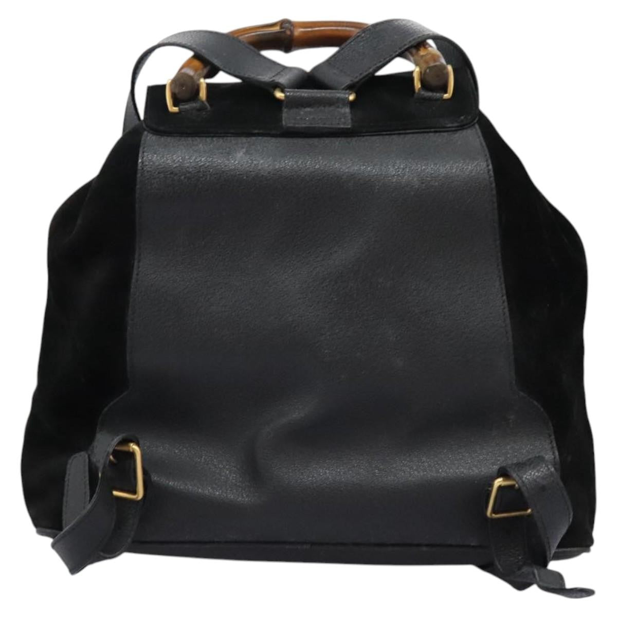 Gucci Vintage Bamboo Backpack Suede and Leather, Black, Suede, Backpack