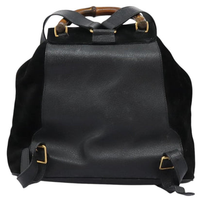 Gucci Vintage Bamboo Backpack Suede and Leather, Black, Suede, Backpack