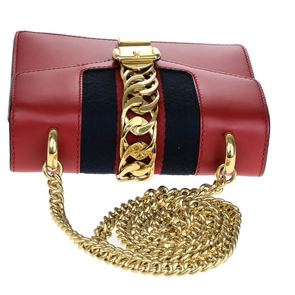 Gucci Sylvie Shoulder Bag Leather, RED, LEATHER, Shoulder bag
