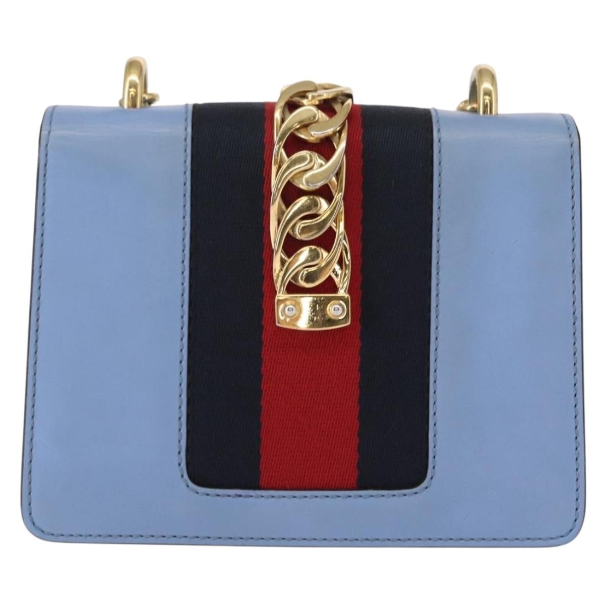 Gucci Sylvie Chain Shoulder Bag Leather, BLUE, LEATHER, Shoulder bag
