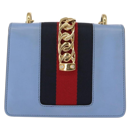 Gucci Sylvie Chain Shoulder Bag Leather, BLUE, LEATHER, Shoulder bag