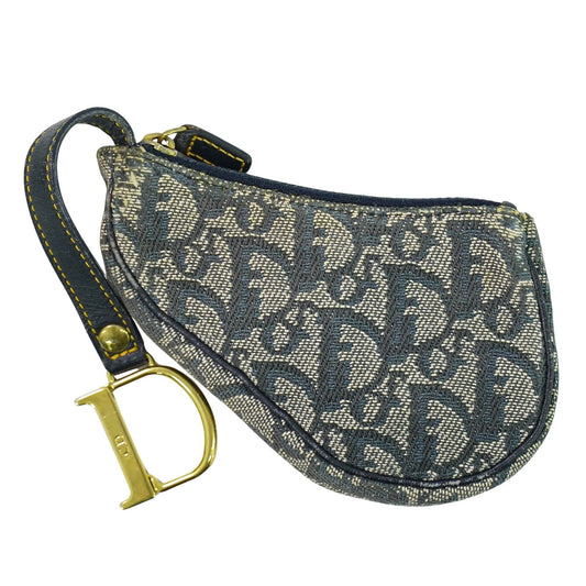 Christian Dior Vintage Saddle Zip Coin Purse Diorissimo Canvas, NAVY, CANVAS, Clutche & pouche