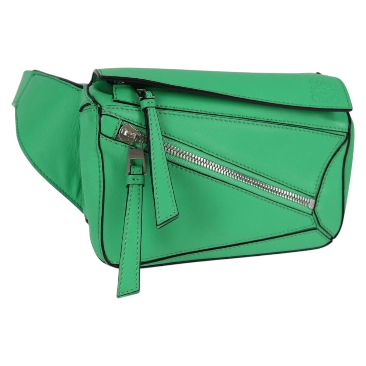 Loewe Puzzle Bumbag Leather, GREEN, LEATHER, Crossbody bag