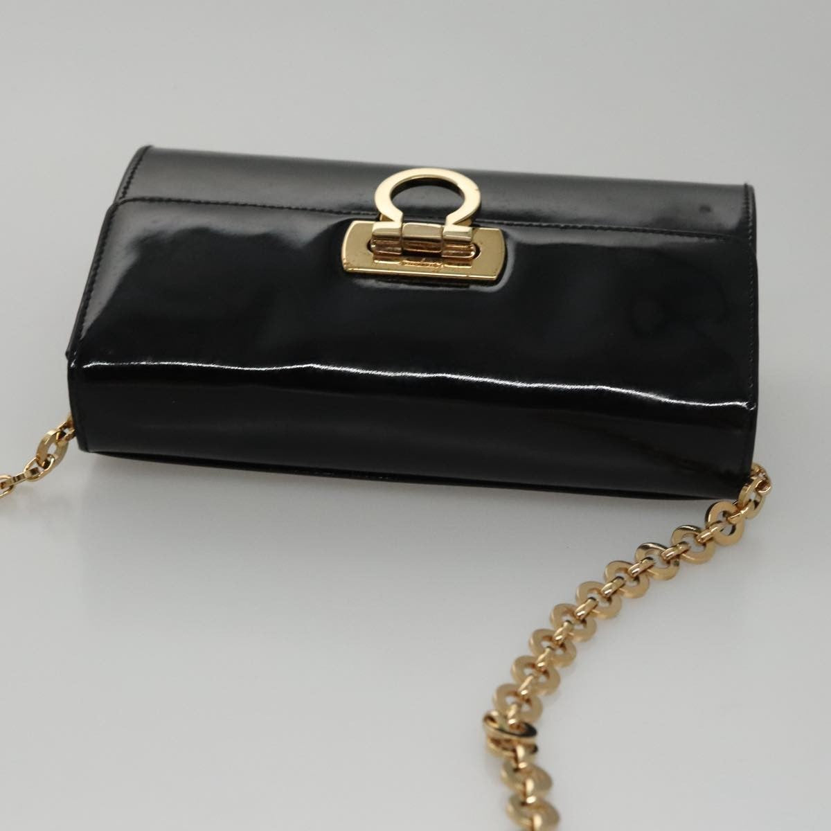 Salvatore Ferragamo Gancini Box Crossbody Bag Patent leather, BLACK, PATENT_LEATHER, Shoulder bag