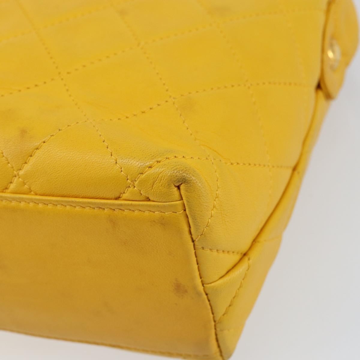 Chanel Vintage CC Fold Over Shoulder Bag Quilted Lambskin, YELLOW, LEATHER, Shoulder bag