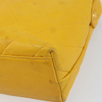 Chanel Vintage CC Fold Over Shoulder Bag Quilted Lambskin, YELLOW, LEATHER, Shoulder bag