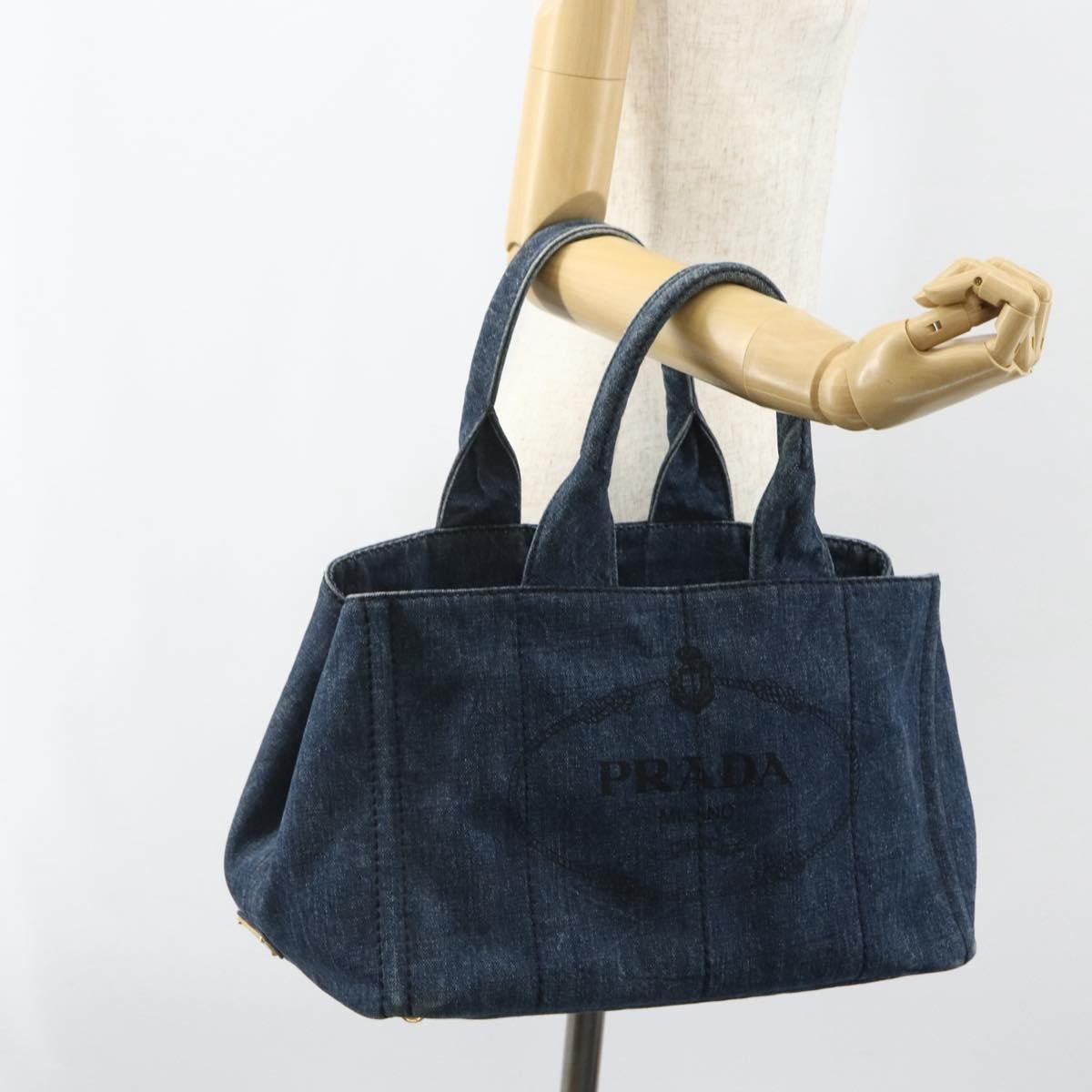 Prada Canapa Tote Denim, BLUE, CANVAS, Tote bag