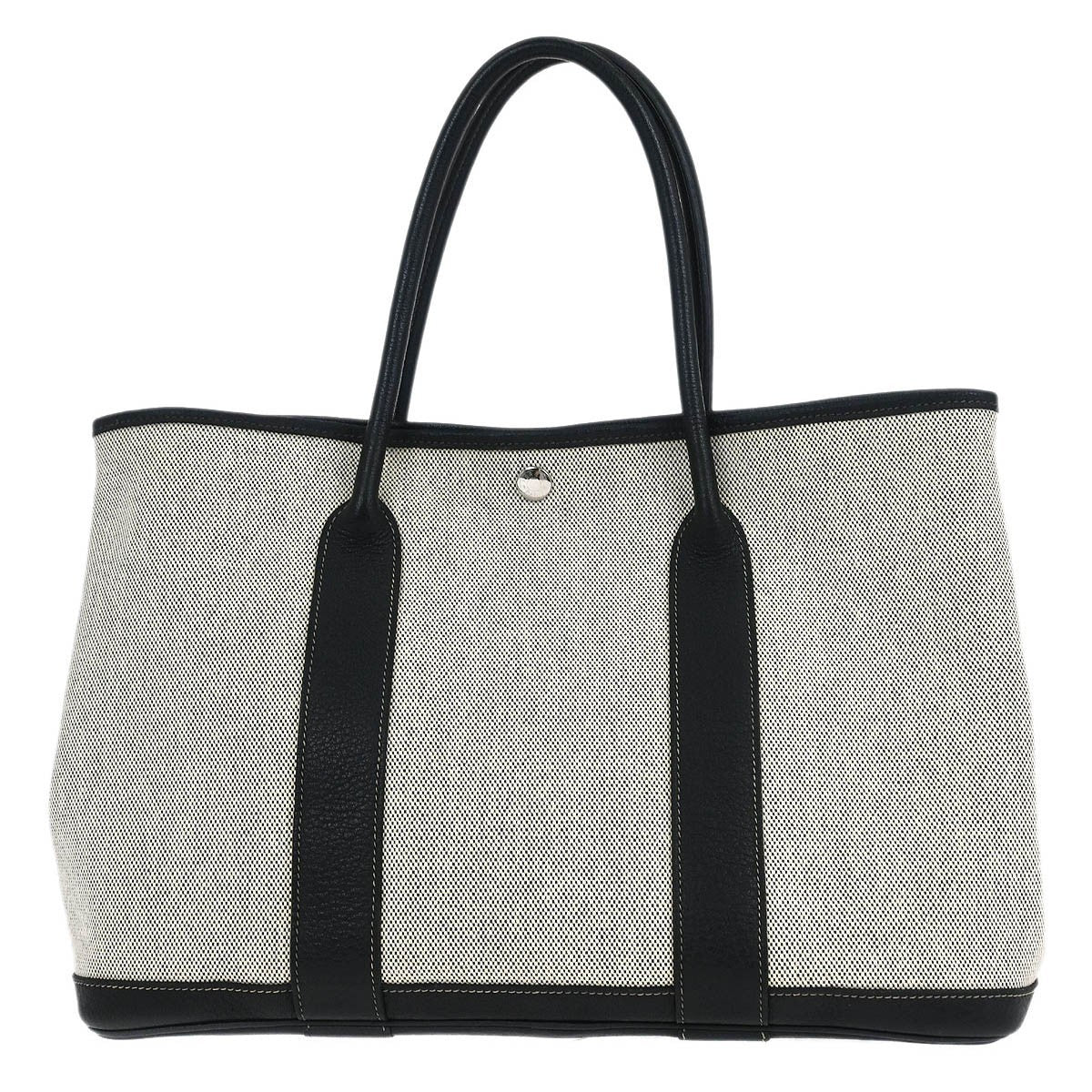 Hermes Garden Party Tote Canvas and Leather, GRAY, CANVAS, Tote bag