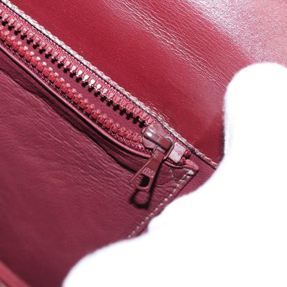 Celine Vintage Flap Shoulder Bag Leather, BURGUNDY, LEATHER, Shoulder bag