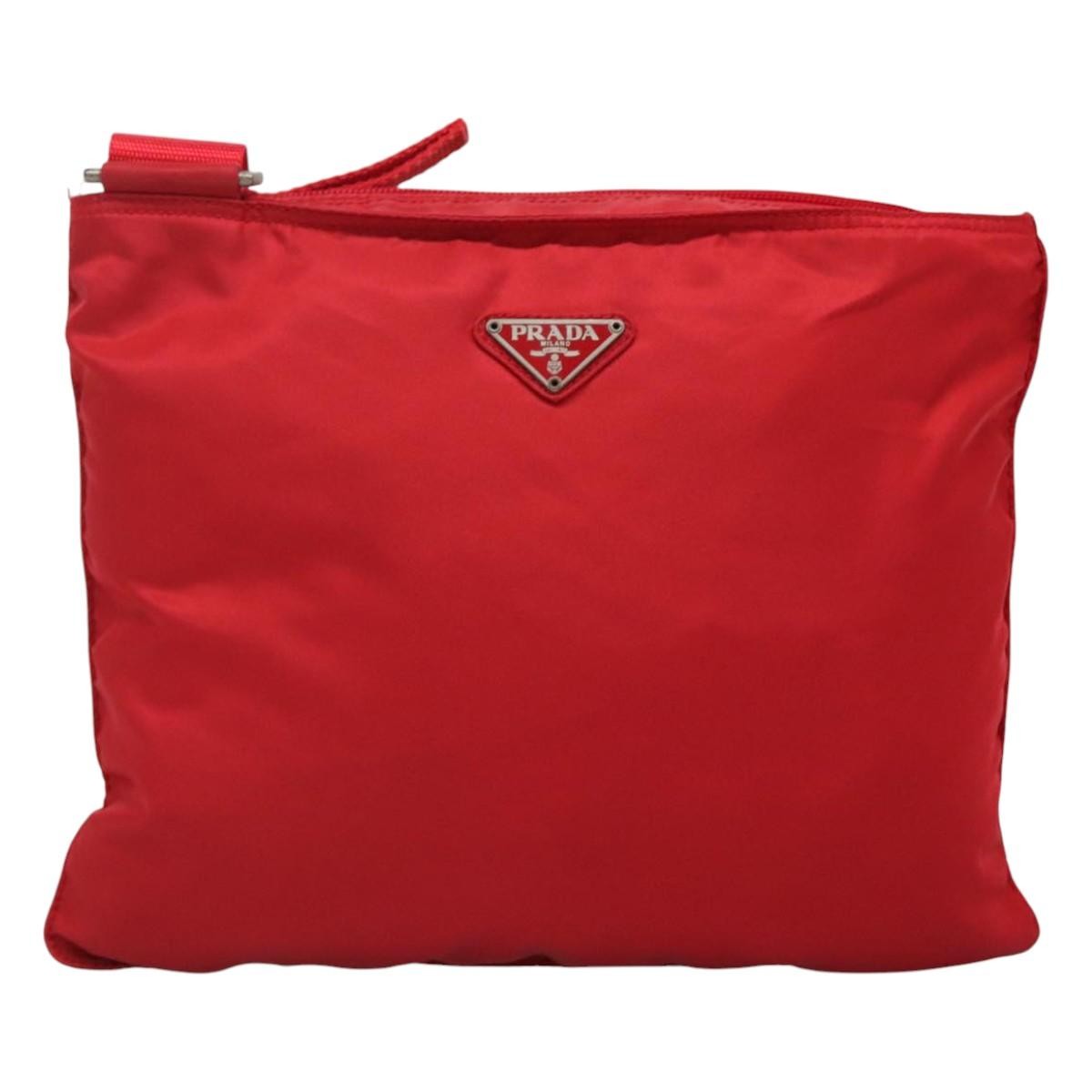 Prada Flat Messenger Bag Tessuto, Red, Nylon, Shoulder Bag