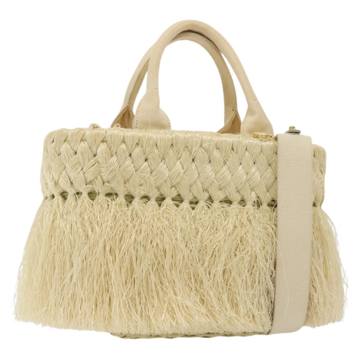Prada Fringe Wicker Tote Woven Straw, GOLD, WOOD, Handbag