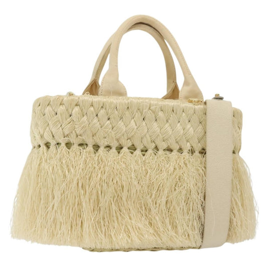Prada Fringe Wicker Tote Woven Straw, GOLD, WOOD, Handbag