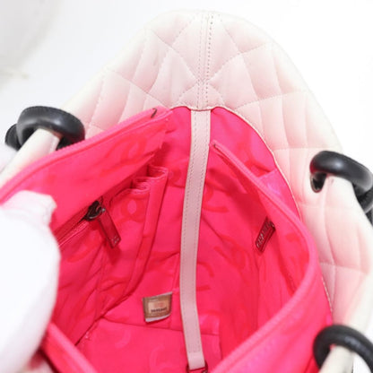 Chanel Cambon Tote Quilted Leather, WHITE, LEATHER, Tote bag