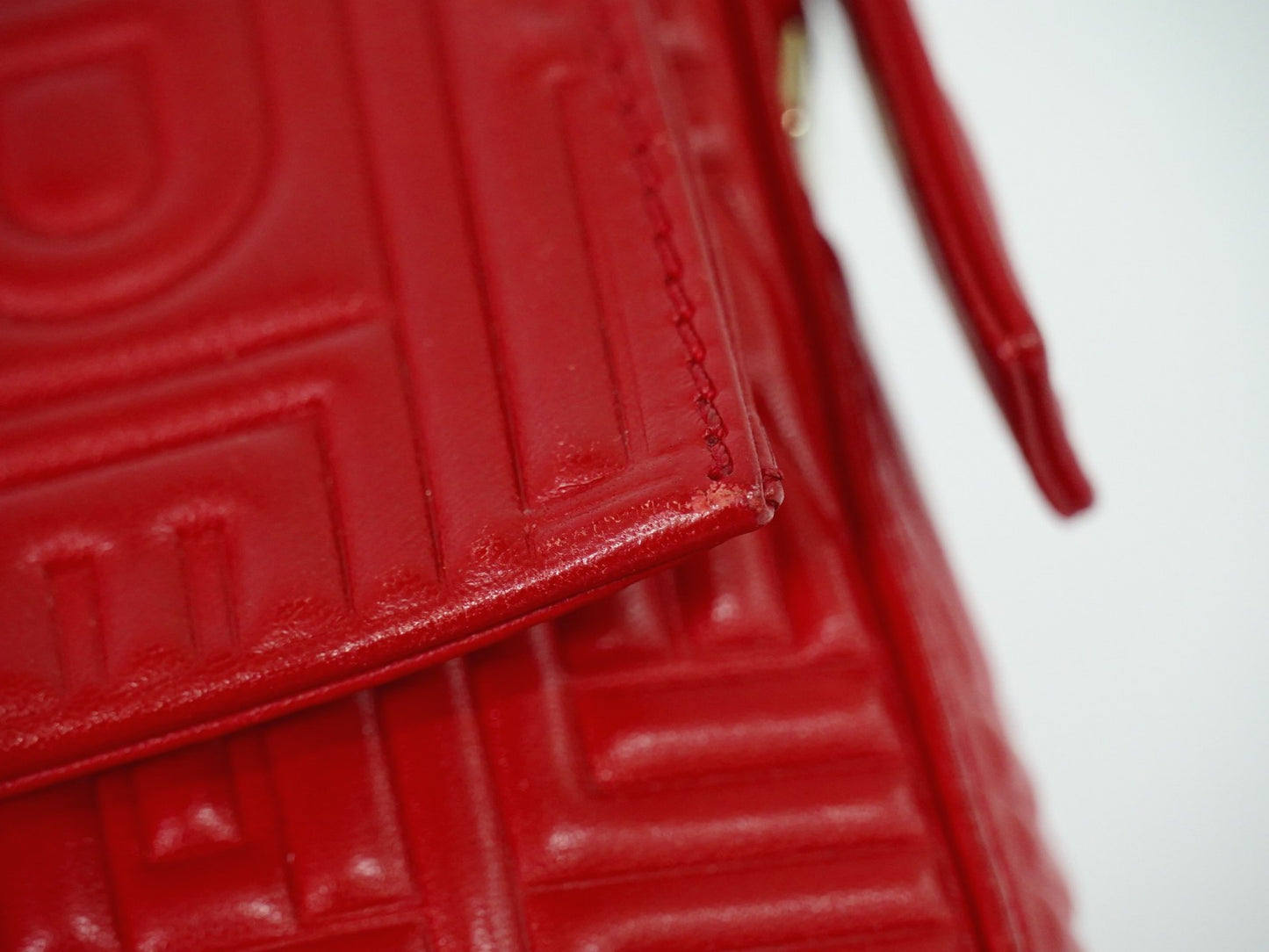 Fendi Mamma baguette Leather, Red, Leather, Handbag