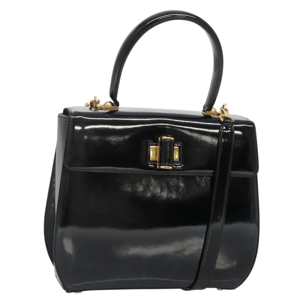Salvatore Ferragamo Gancini handbag Patent leather, BLACK, PATENT_LEATHER, Handbag