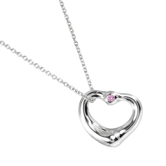 Tiffany & Co. Elsa Peretti Open Heart Pendant Necklace Sterling Silver with Pink Sapphire, SILVER, SILVER, Necklace