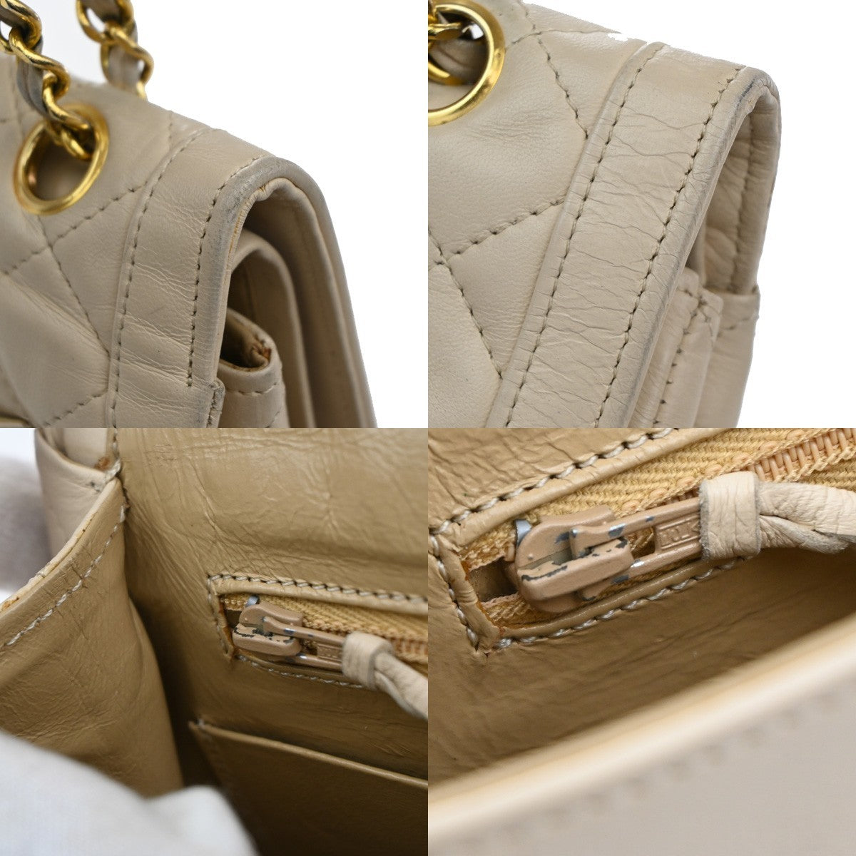 Chanel Vintage Two Tone CC Flap Bag Quilted Lambskin, BEIGE, LEATHER, Shoulder bag