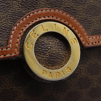 Celine Vintage Macadam Circle Logo Shoulder Bag Canvas and Leather, BROWN, CANVAS, Shoulder bag