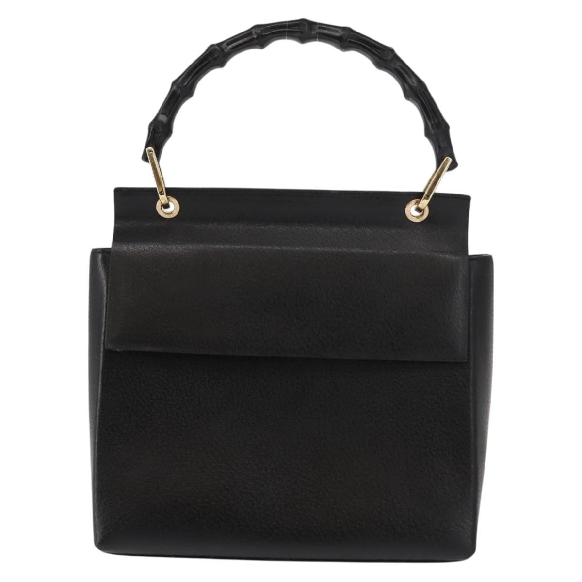 Gucci Vintage Bamboo Handle Bag Leather, BLACK, LEATHER, Handbag