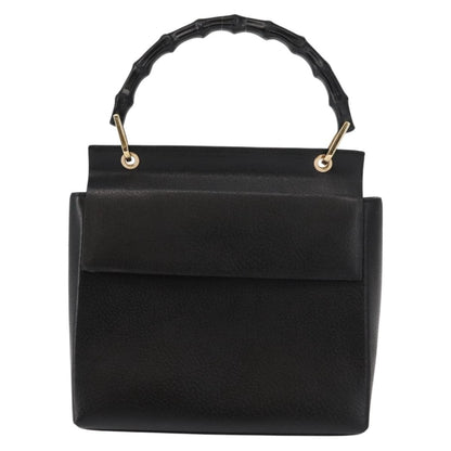 Gucci Vintage Bamboo Handle Bag Leather, BLACK, LEATHER, Handbag