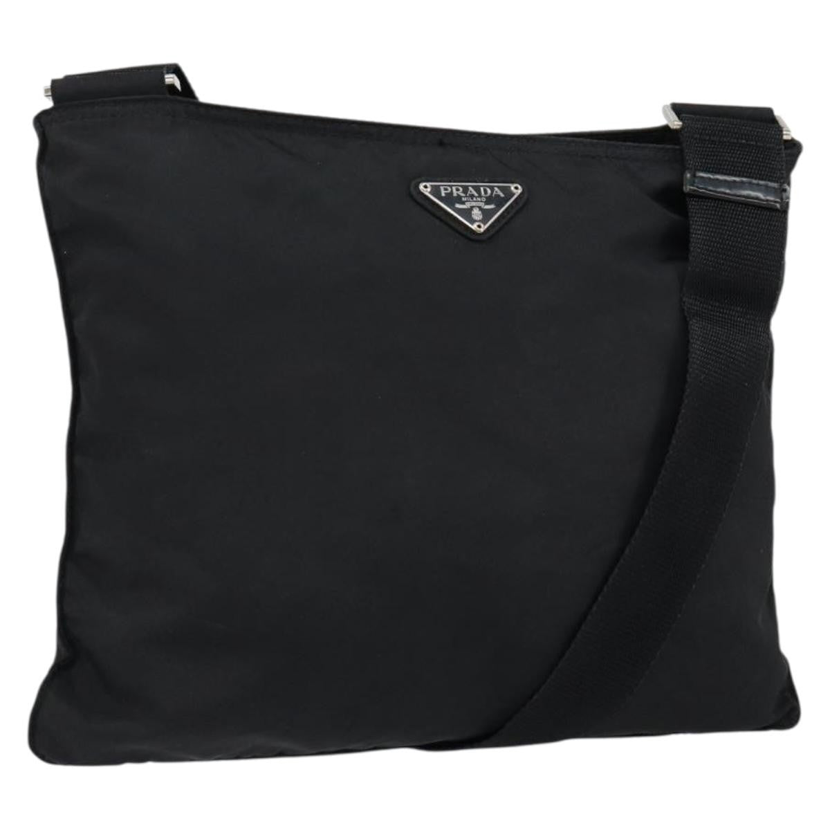 Prada Flat Messenger Bag Tessuto, BLACK, NYLON, Shoulder bag