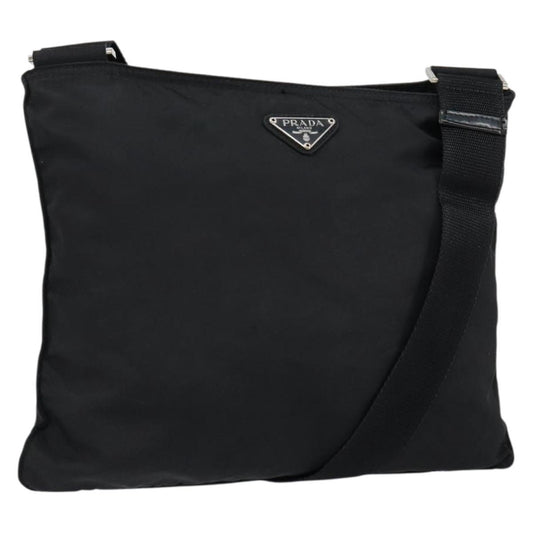Prada Flat Messenger Bag Tessuto, BLACK, NYLON, Shoulder bag