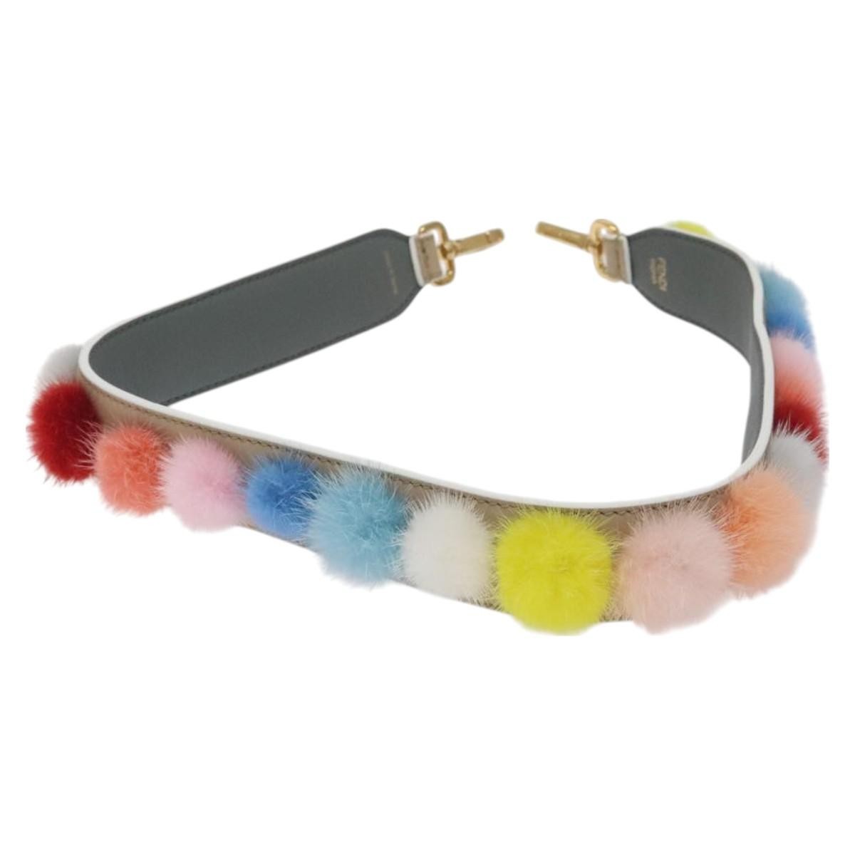 Fendi Pom Pom Strap You Shoulder Strap Leather and Fur, MULTICOLOUR, LEATHER, Straps