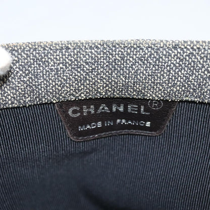 Chanel Vintage Chocolate Bar Metal Ring Tote Quilted Canvas, GRAY, CANVAS, Handbag