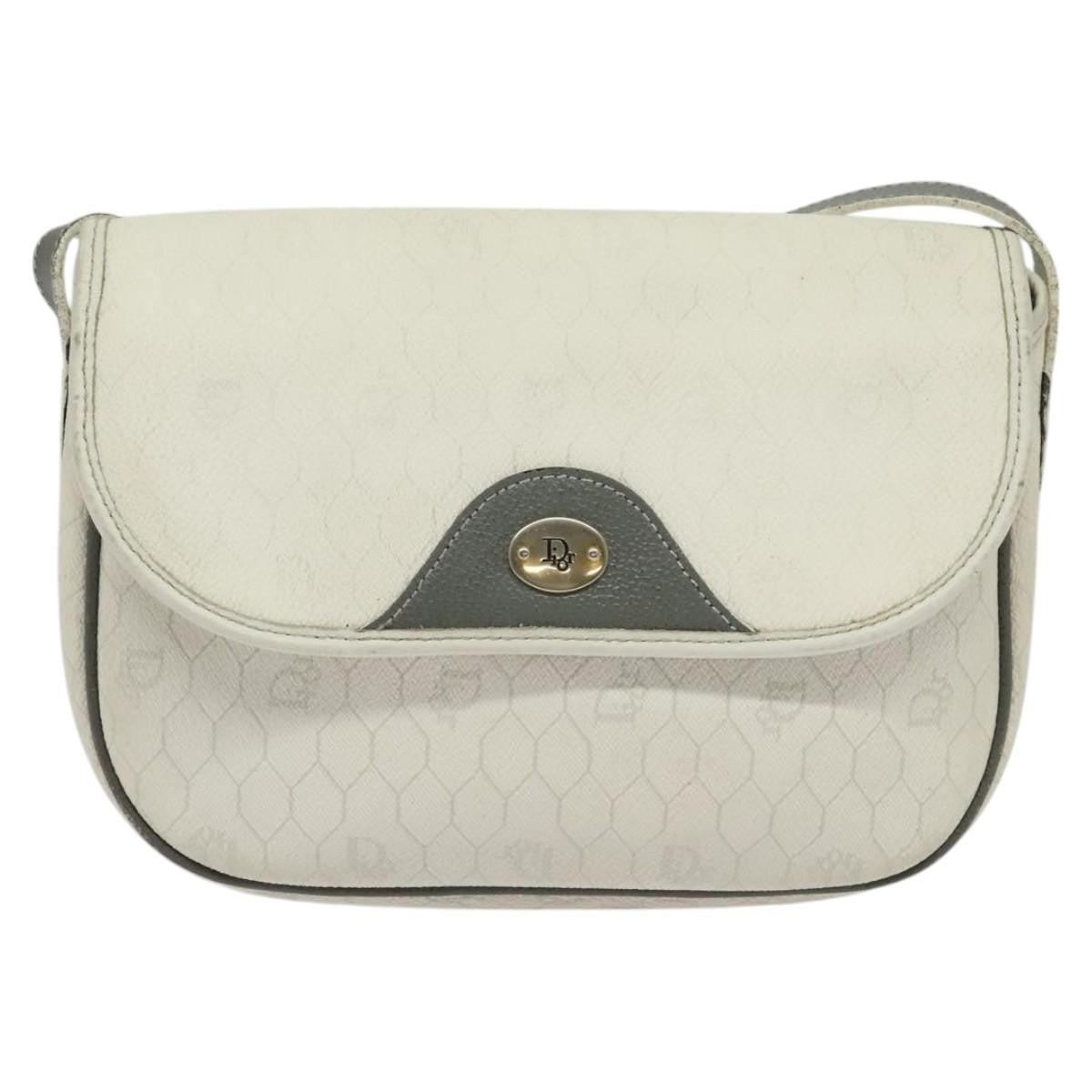 Christian Dior Vintage Honeycomb Flap Crossbody Bag Coated Canvas, WHITE, CANVAS, Crossbody bag