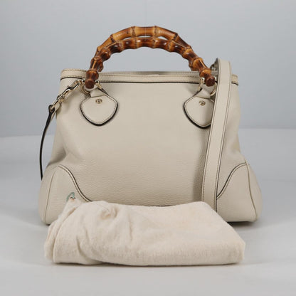 Gucci Diana Bamboo Top Handle Tote Leather, WHITE, LEATHER, Handbag