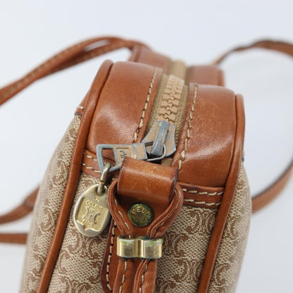Celine Vintage Macadam Shoulder Bag Canvas and Leather, BEIGE, CANVAS, Shoulder bag