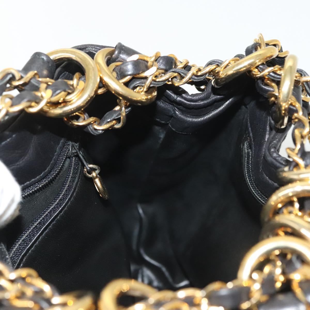 Chanel Vintage Drawstring Chain Bucket Bag Quilted Canvas, BLACK, CANVAS, Shoulder bag