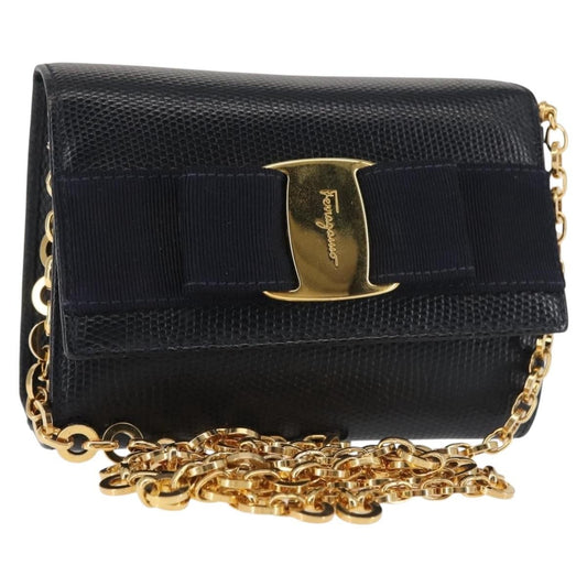 Salvatore Ferragamo Chain Flap Shoulder Bag Leather, BLACK, LEATHER, Shoulder bag