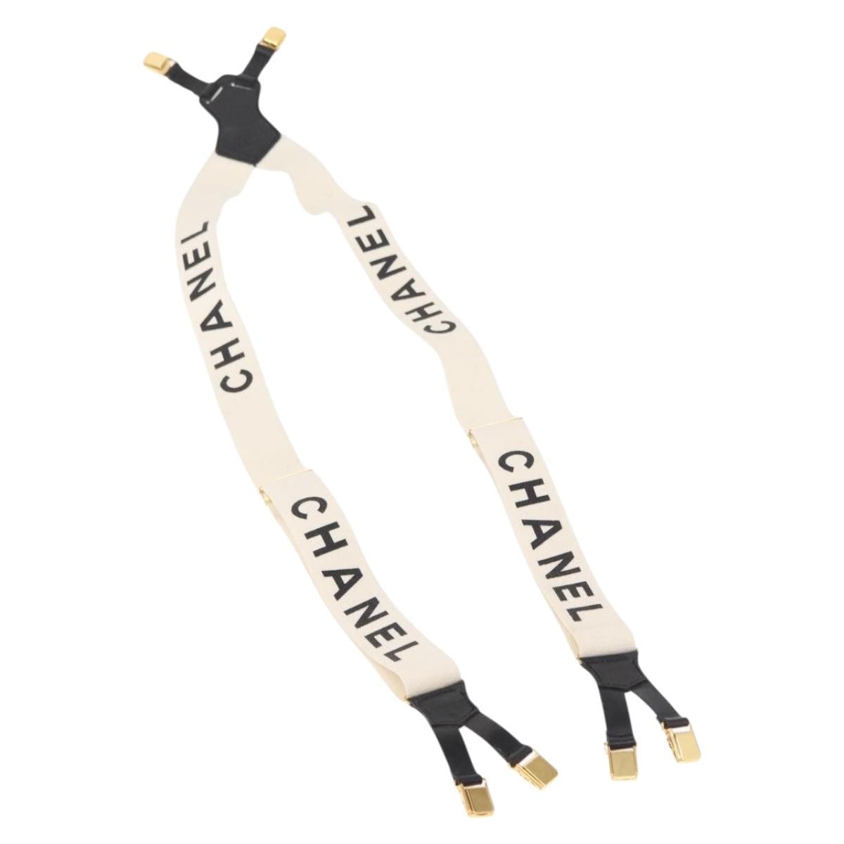 Chanel Logo Suspenders Canvas, WHITE, CANVAS, Belts