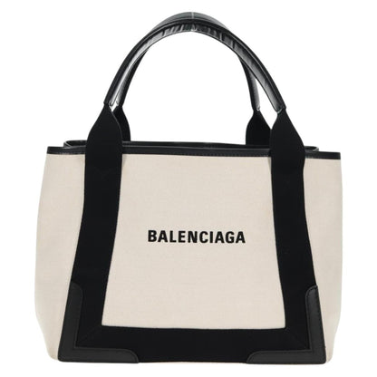 Balenciaga Navy Cabas Canvas with Leather, WHITE, CANVAS, Tote bag