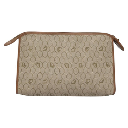 Christian Dior Vintage Honeycomb Zip Pouch Coated Canvas, BEIGE, PVC, Clutche & pouche