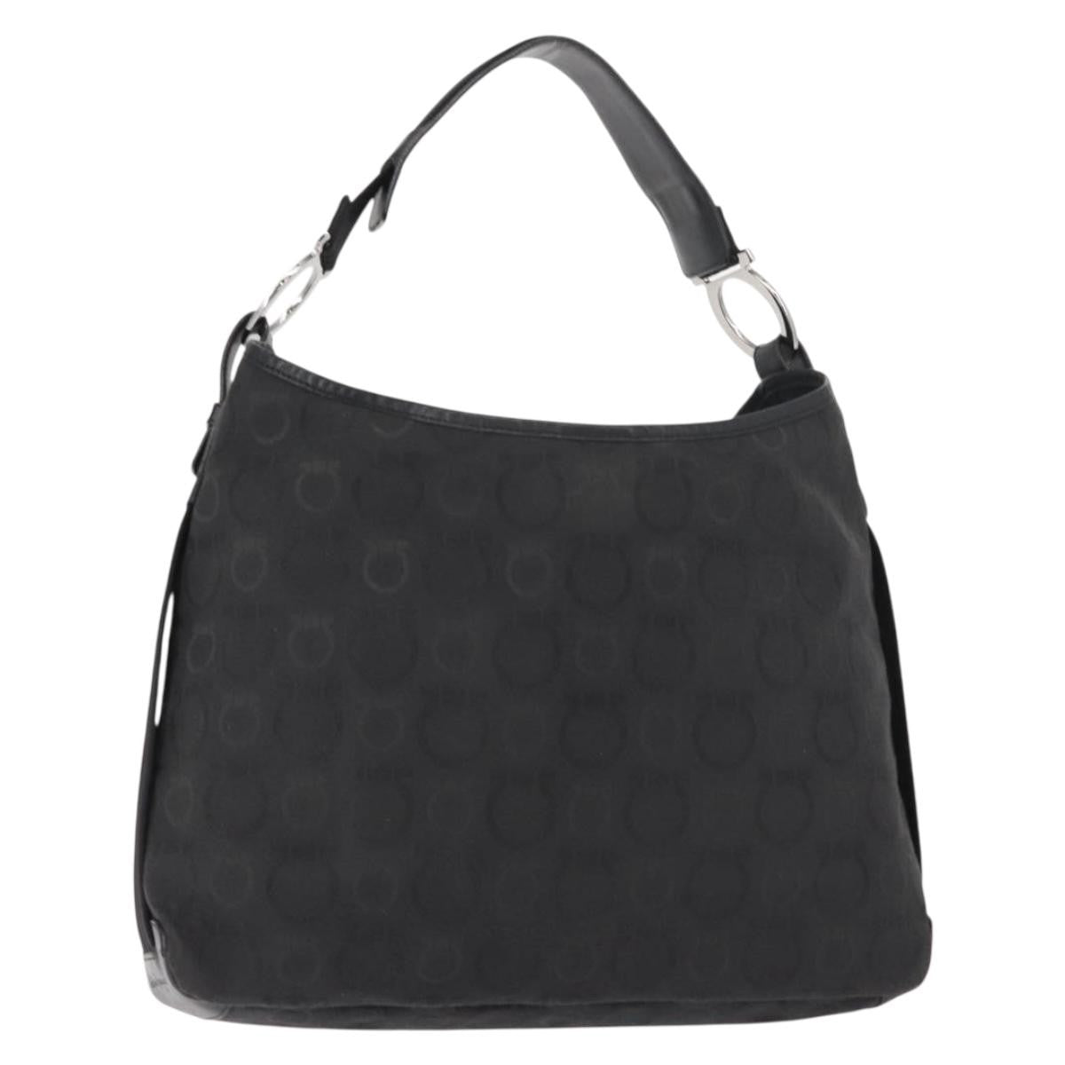 Salvatore Ferragamo Vintage Gancini Convertible Top Handle Bag Canvas, BLACK, CANVAS, Shoulder bag