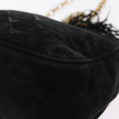 Chanel Vintage Front Pocket Camera Bag Quilted Suede, BLACK, SUEDE, Shoulder bag
