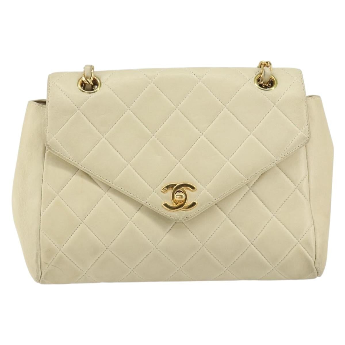 Chanel Vintage Envelope Flap Bag Quilted Lambskin, BEIGE, LEATHER, Shoulder bag
