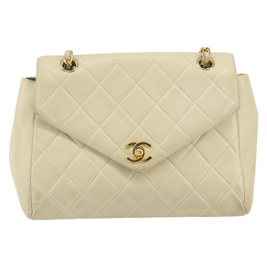 Chanel Vintage Envelope Flap Bag Quilted Lambskin, BEIGE, LEATHER, Shoulder bag