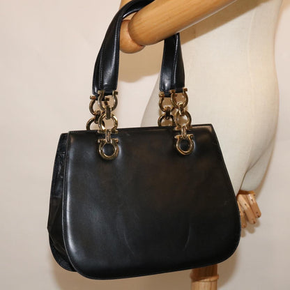 Salvatore Ferragamo Gancini handbag Leather, BLACK, LEATHER, Handbag