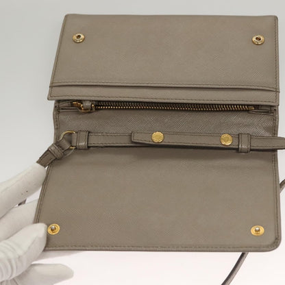 Prada Wallet on Strap Saffiano Leather, BEIGE, LEATHER, Shoulder bag