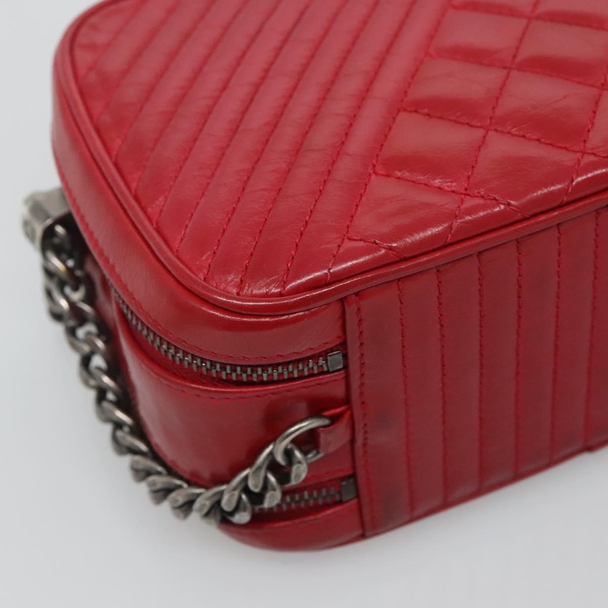 Chanel Coco Boy Camera Bag Quilted Leather, RED, LEATHER, Crossbody bag
