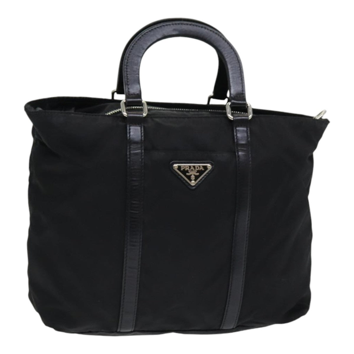 Prada Convertible Zip Tote Tessuto with Leather, BLACK, NYLON, Tote bag