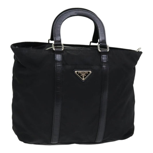 Prada Convertible Zip Tote Tessuto with Leather, BLACK, NYLON, Tote bag
