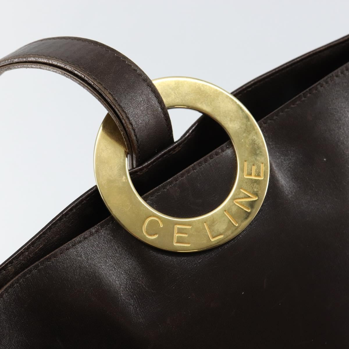 Celine Circle logo Leather, BROWN, LEATHER, Shoulder bag