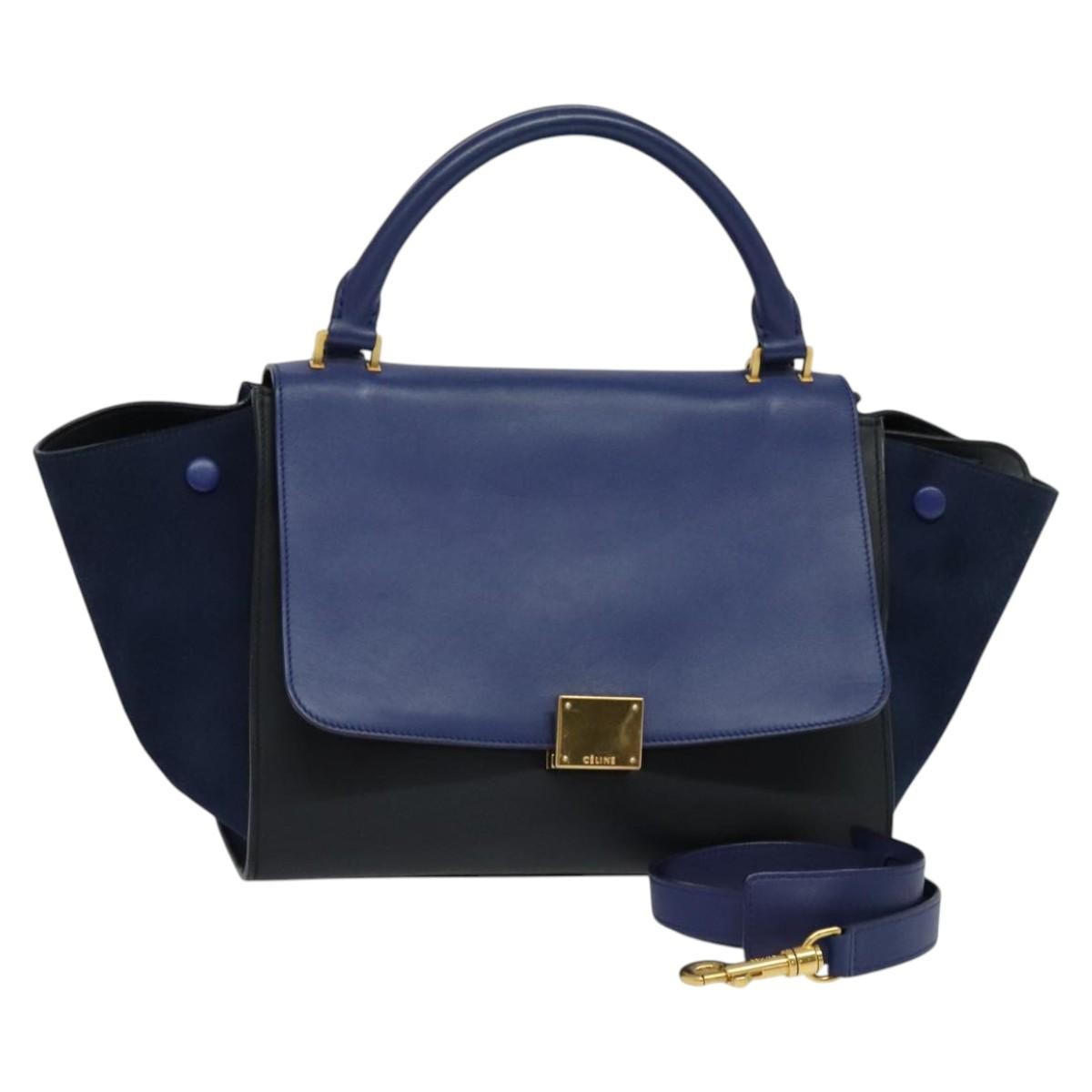 Celine Trapeze Bag Leather with Suede, NAVY, LEATHER, Handbag