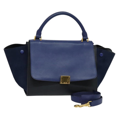 Celine Trapeze Bag Leather with Suede, NAVY, LEATHER, Handbag