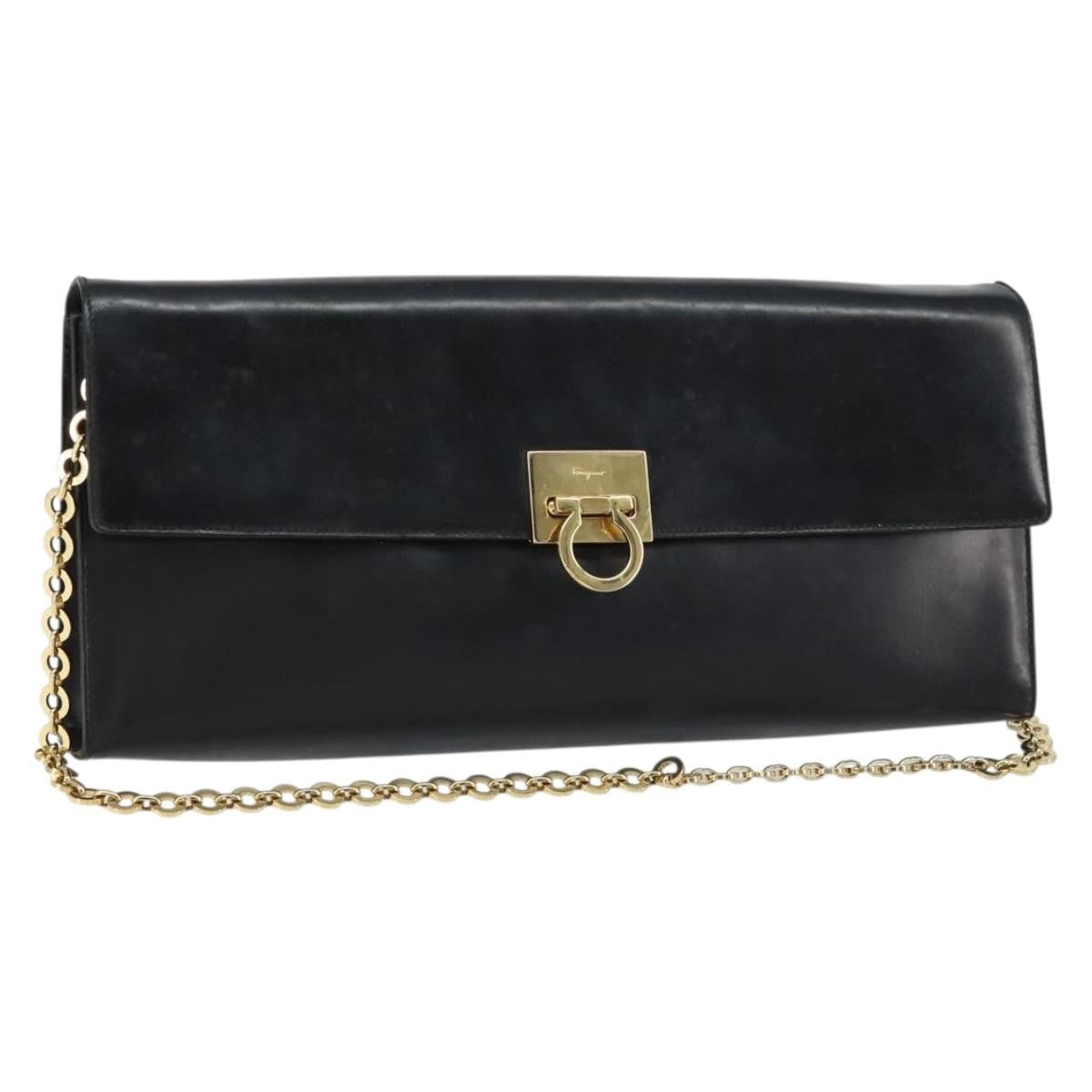 Salvatore Ferragamo Gancini Chain Shoulder bag Leather, BLACK, LEATHER, Shoulder bag