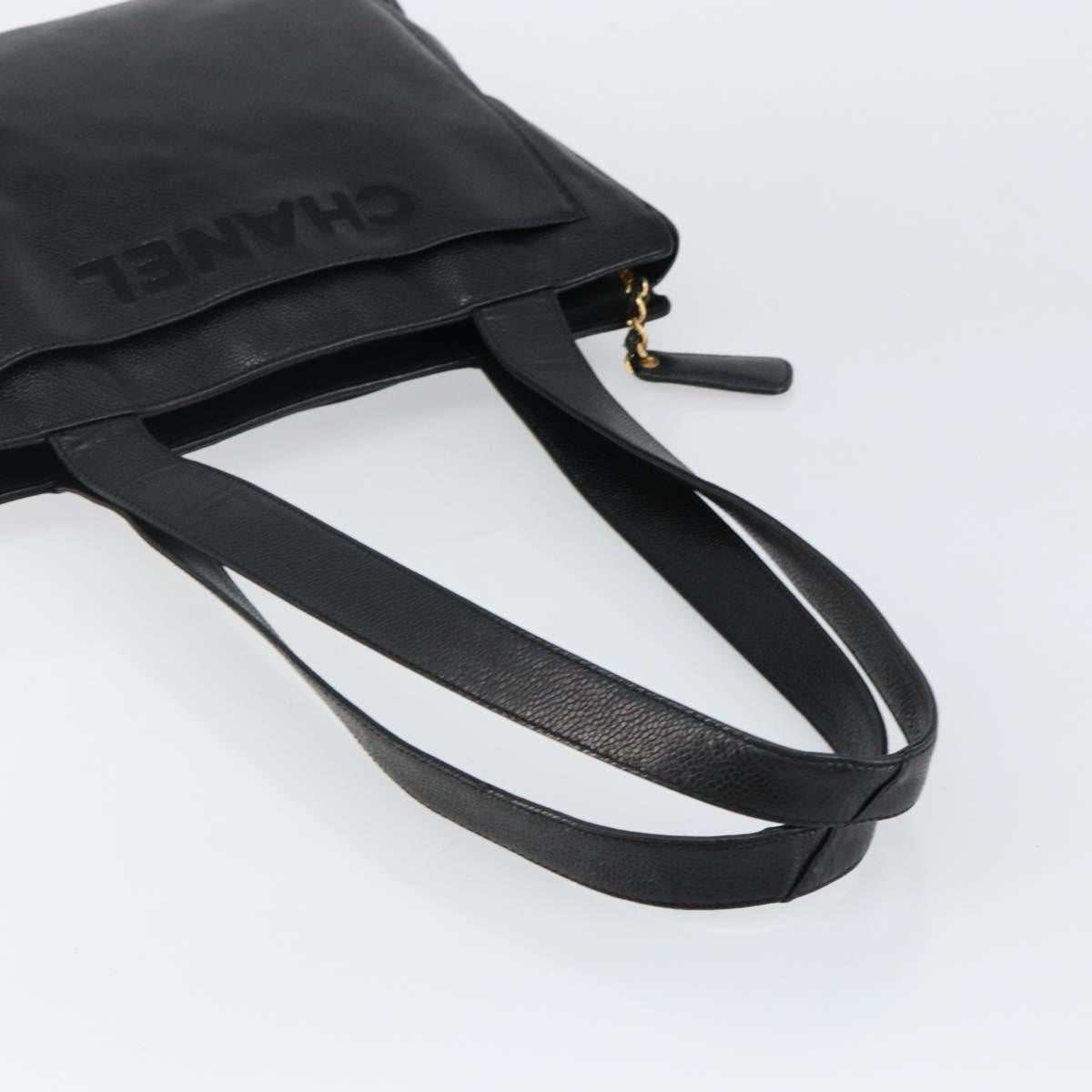 Chanel Vintage Logo Tote Caviar, BLACK, LEATHER, Tote bag